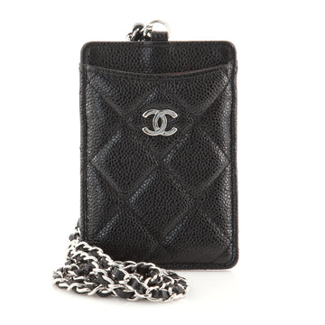 Chanel CC ID Card Holder on Chain Quilted Caviar
