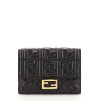Fendi Baguette Trifold Wallet Zucca Embossed Leather Medium