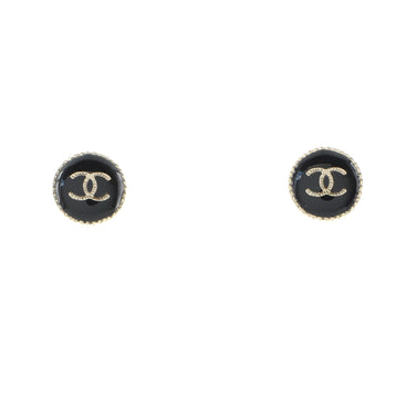Chanel CC Round Button Stud Earrings Metal and Resin