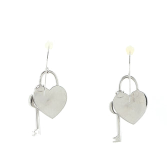 Christian Dior Heart Lock and Key Drop Earrings Metal with Crystals