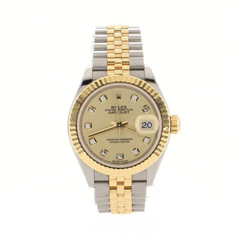 Oyster Perpetual Lady Datejust Automatic Watch Stainless Steel and Yellow Gold with Diamond Markers 28