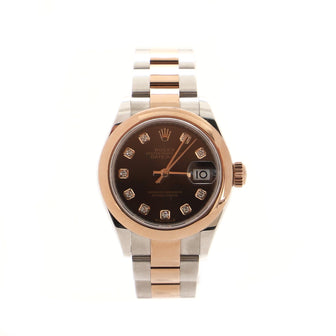 Rolex Oyster Perpetual Lady Datejust Automatic Watch Stainless Steel and Rose Gold with Diamond Markers 28