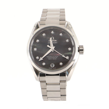 Omega Seamaster Aqua Terra 150M Co-Axial Master Chronometer Automatic Watch Stainless Steel with Diamond Markers and Mother of Pearl 38