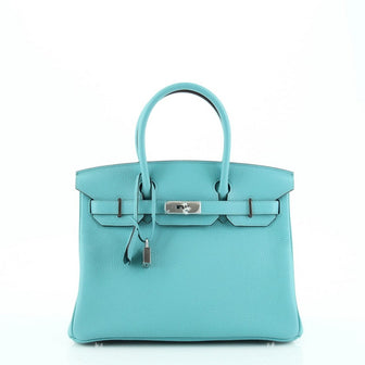 Birkin Handbag Bleu Saint-Cyr Clemence with Palladium Hardware 30