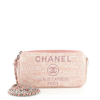 Chanel Deauville Double Zip Clutch with Chain Raffia