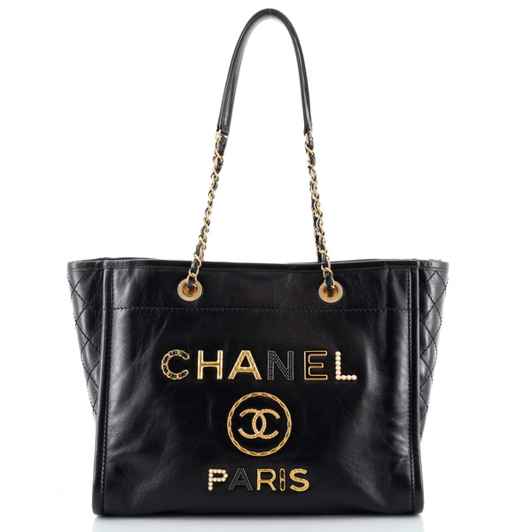 Logo Charms Deauville Tote Quilted Calfskin Small