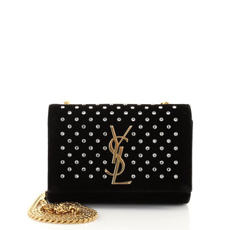 Saint Laurent Classic Monogram Crossbody Bag Embellished Velvet Small