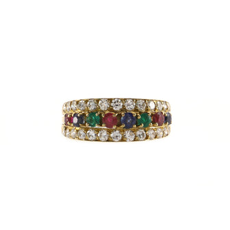 Van Cleef & Arpels Vintage Cocktail Ring 18K Yellow Gold with Diamonds, Rubies, Sapphires and Emeralds