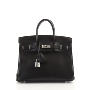 Hermes Birkin Handbag Black Tadelakt with Palladium Hardware 25