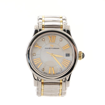 David Yurman Classic Quartz Watch Stainless Steel and Yellow Gold with Diamond Markers and Mother of Pearl 34