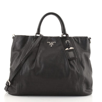 Prada Pleated Convertible Tote Soft Calf Large