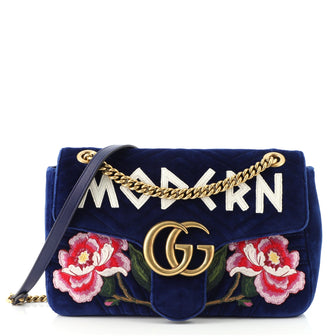 Gucci GG Marmont Flap Bag Embroidered Matelasse Velvet Medium