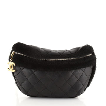 Chanel CC Zip Waist Bag Quilted Calfskin with Fur