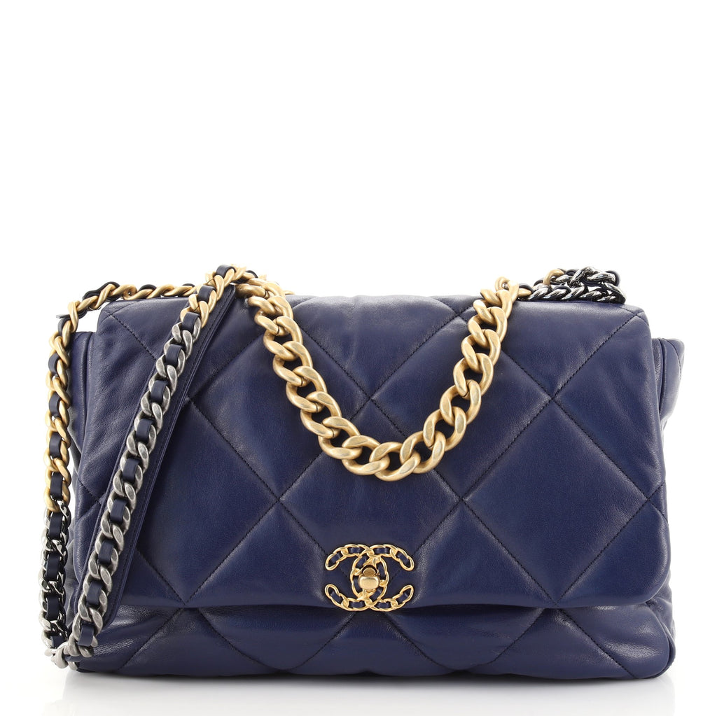 CHANEL Lambskin Quilted Small Chanel 19 Pouch Navy 704093