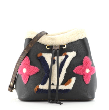 Louis Vuitton NeoNoe Handbag Leather and Monogram Teddy Shearling MM