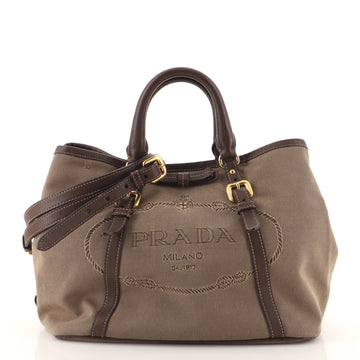 Prada Logo Convertible Tote Canvas with Leather Medium