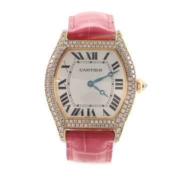 Cartier Tortue Manual Watch Yellow Gold and Alligator with Diamond Bezel 34