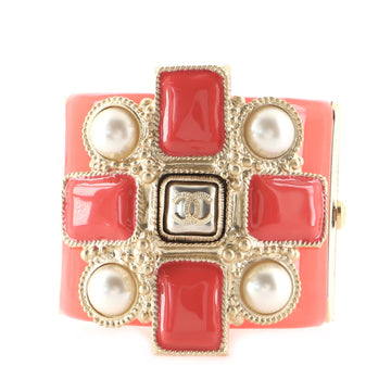 Chanel CC Maltese Cross Cuff Bracelet Resin with Metal and Faux Pearls