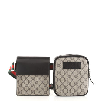 Gucci Double Web Belt Bag GG Coated Canvas with Leather
