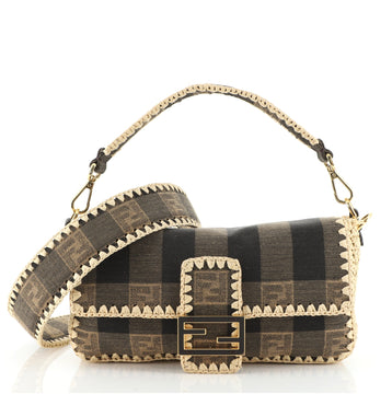 Fendi Baguette NM Bag Pequin Canvas with Raffia Medium