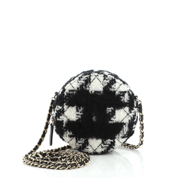 Chanel Round Clutch with Chain and Coin Purse Quilted Tweed with Shearling