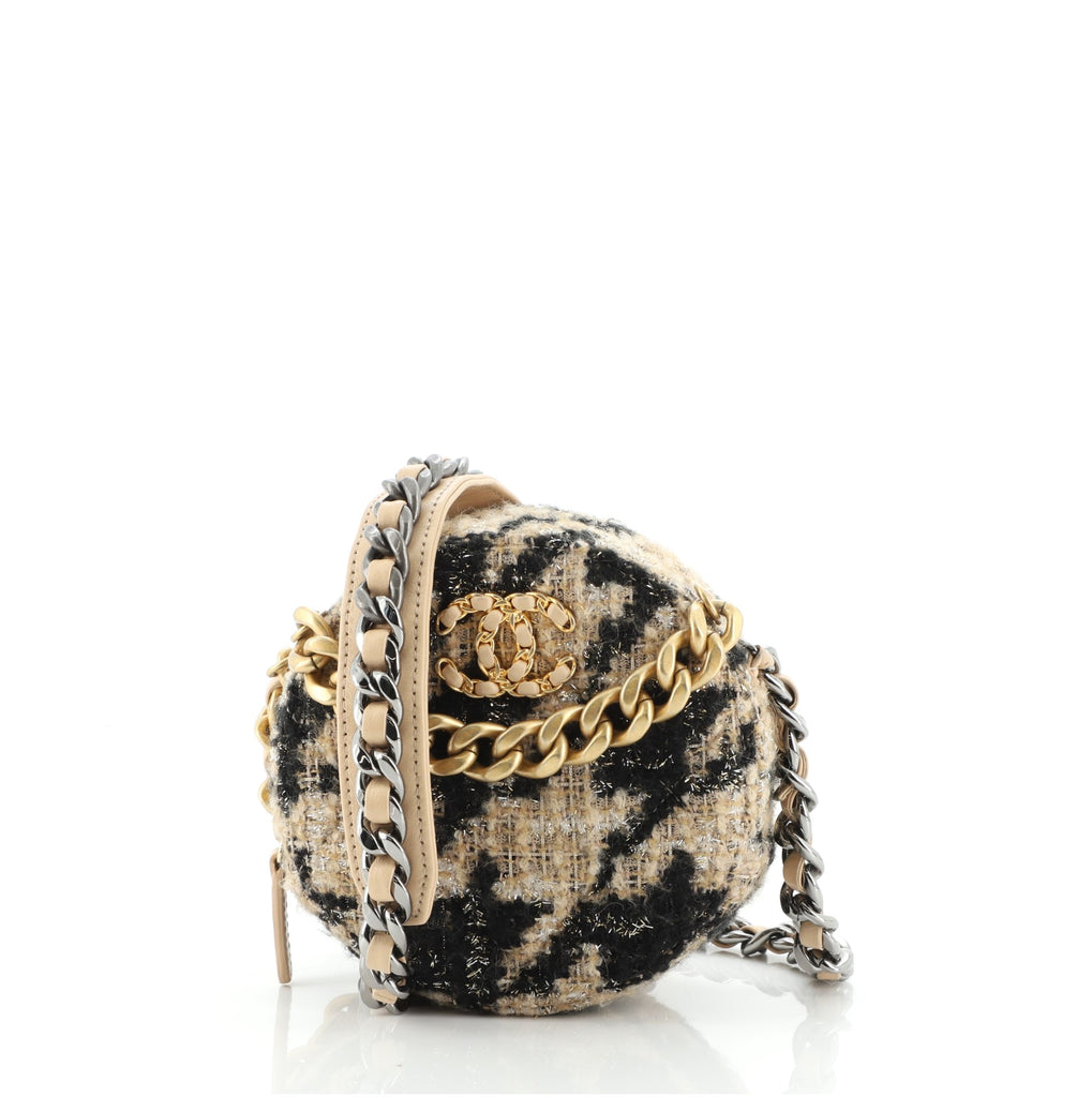 Chanel 19 Round Clutch with Chain and Coin Purse Quilted Tweed