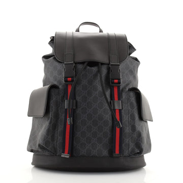 Gucci Double Pocket Buckle Backpack GG Coated Canvas Large