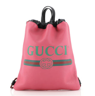 Gucci Logo Drawstring Backpack Printed Leather Medium
