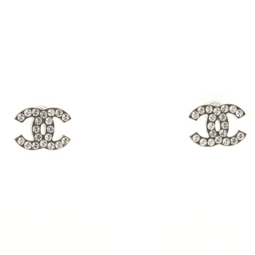 Chanel CC Stud Earrings Crystal Embellished Metal