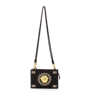 Versace Vintage Medusa Zip Shoulder Bag Crystal Embellished Satin Small