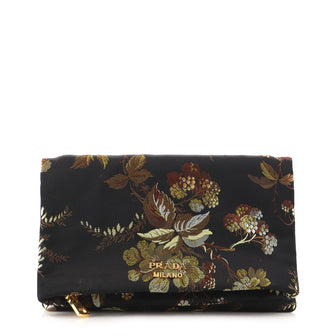Prada Fold Over Zip Clutch Jacquard Small
