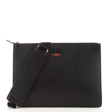 Gucci Web Strap Front Zip Messenger Bag Leather Large