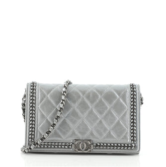 Chanel Boy Wallet on Short Chain Quilted Calfskin with Chain Detail
