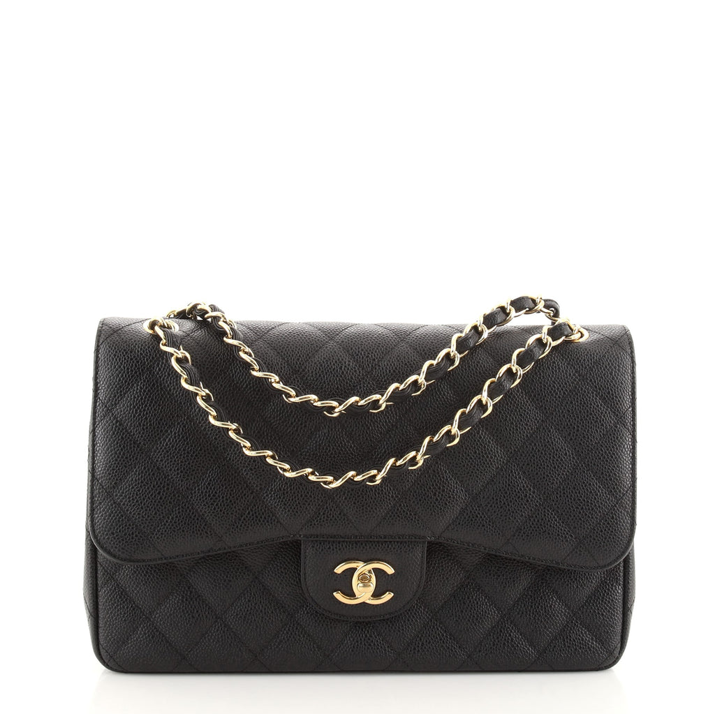 Chanel Classic Double Flap Bag Quilted Caviar Jumbo Black 8201118