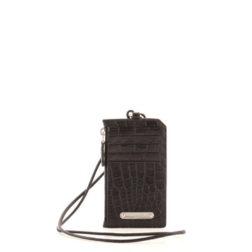 Saint Laurent Lanyard Fragment Zip Card Holder Crocodile Embossed Leather
