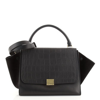 Celine Trapeze Bag Crocodile Embossed Leather Medium