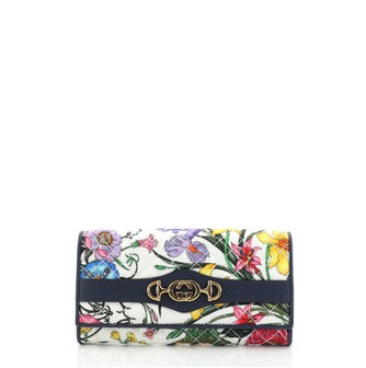 Gucci Zumi Continental Wallet Quilted Flora Canvas