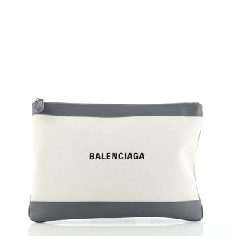 Balenciaga Navy Zip Pouch Canvas and Leather Large