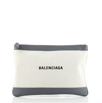 Balenciaga Navy Zip Pouch Canvas and Leather Large