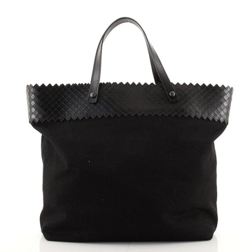 Bottega Veneta Open Tote Canvas with Intrecciomirage Leather Medium