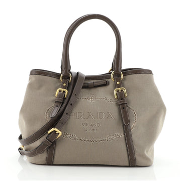 Prada Logo Convertible Tote Canvas with Leather Medium