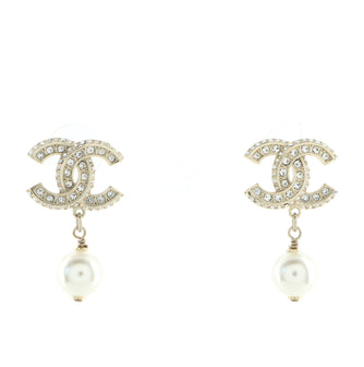 Chanel CC Drop Earrings Metal with Crystal and Faux Pearl