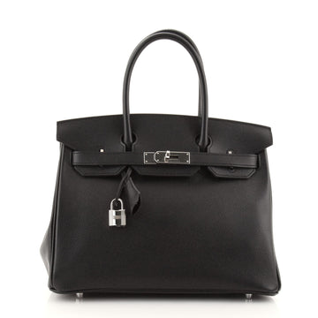Hermes Birkin Handbag Black Epsom with Palladium Hardware 30