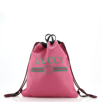 Gucci Logo Drawstring Backpack Printed Leather Large