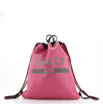 Gucci Logo Drawstring Backpack Printed Leather Large
