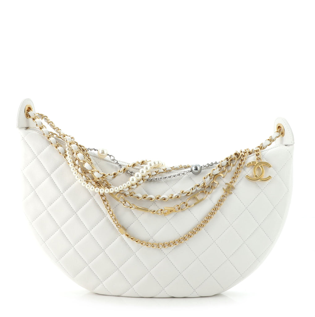 Chanel All About Chains Hobo Quilted Lambskin White 8201373