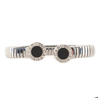 Bvlgari Tubogas Cuff Bangle Bracelet Stainless Steel with Onyx