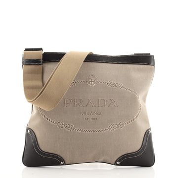Prada Logo Messenger Bag Canvas with Leather Medium
