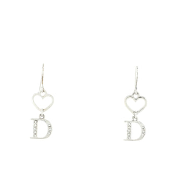 Christian Dior Vintage Heart D Dangling Earrings Metal with Rhinestones