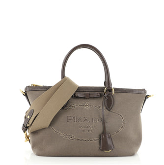 Prada Logo Convertible Zip Tote Canvas with Leather Medium